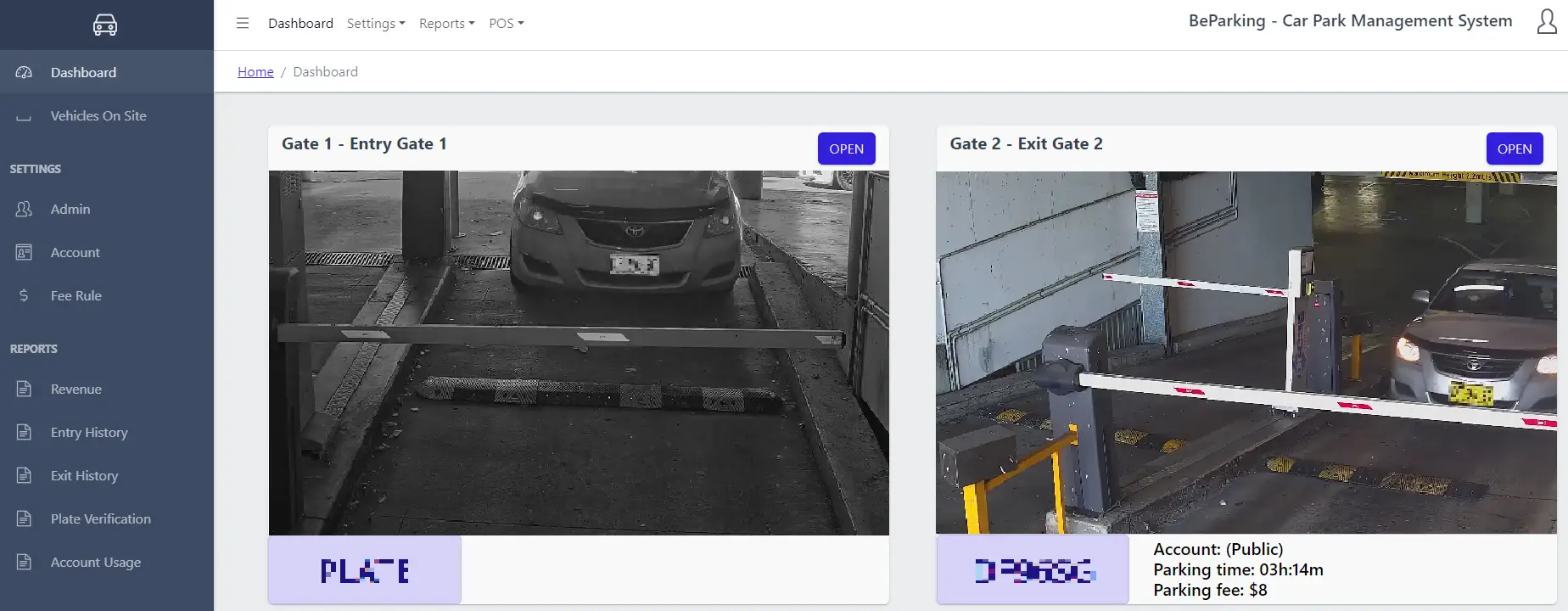 Cloud management portal dashboard showing entry logs and payment status