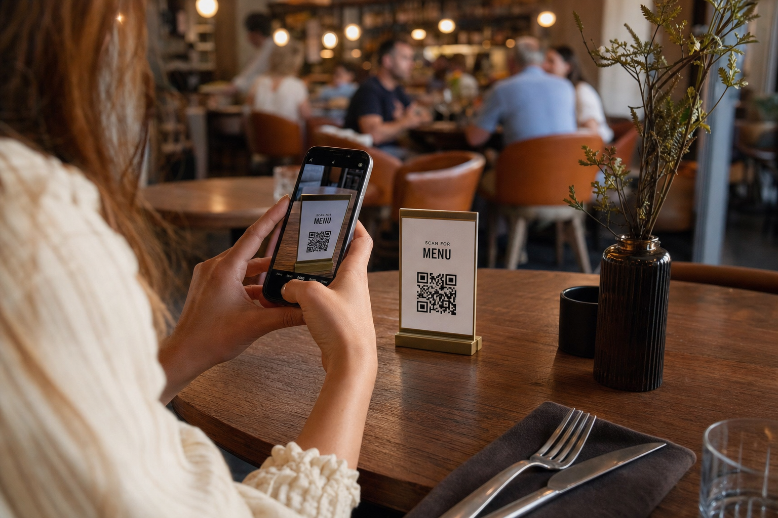 Guest scanning a QR service kiosk