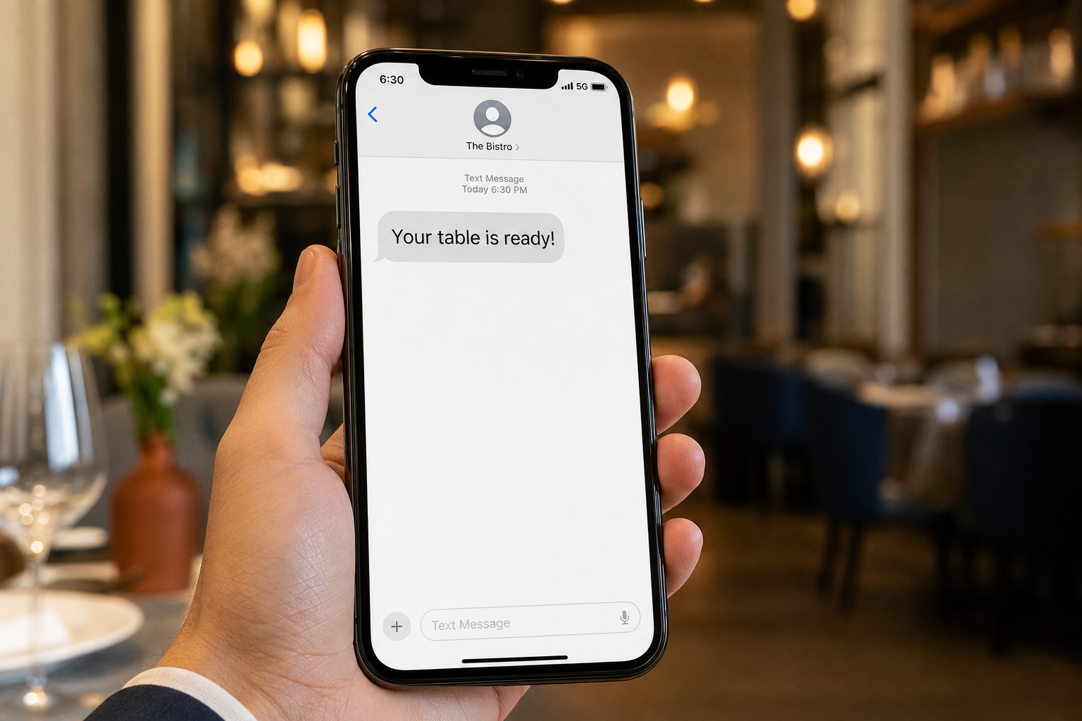 Guest receiving an SMS that their table is ready