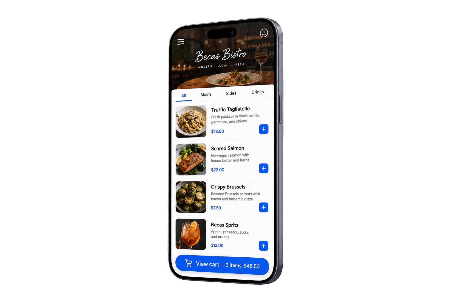 Becas online ordering on a phone